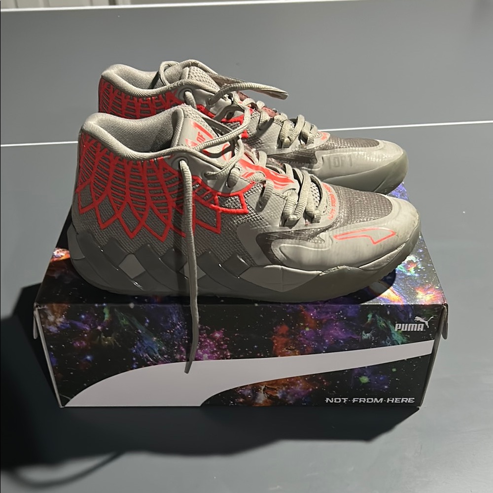 PUMA Mens MB1 Gray and Red Sneakers